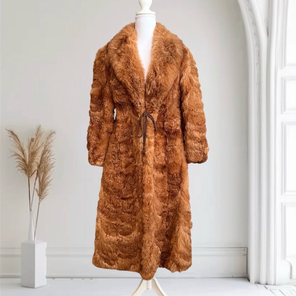 Vintage Fur Coat Trench Maxi Boho 60s 70s S Small XS